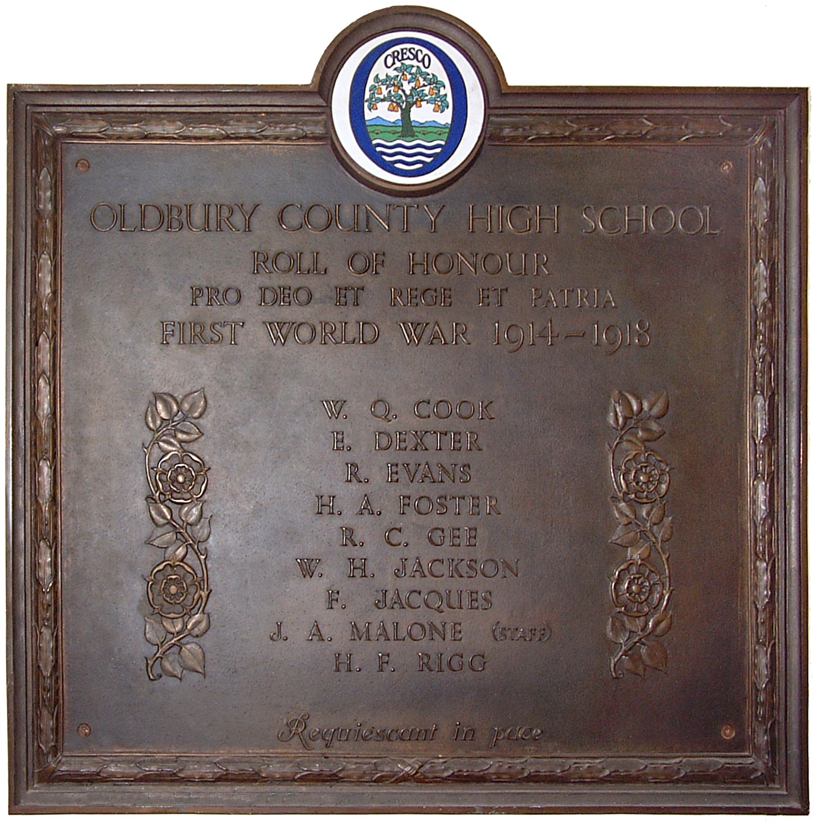 Oldbury County High/Oldbury Grammar School WW1 Role of Honour
